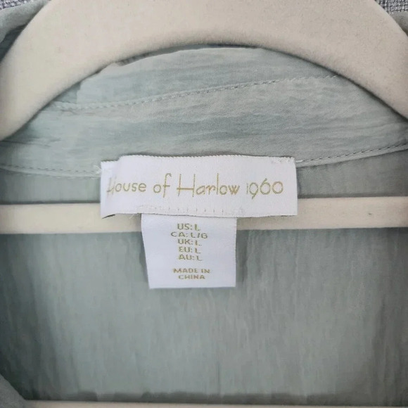 House Of Harlow 1960 Button Down Top Sage Green Collared Long Sleeve Size Large - Picture 3 of 8